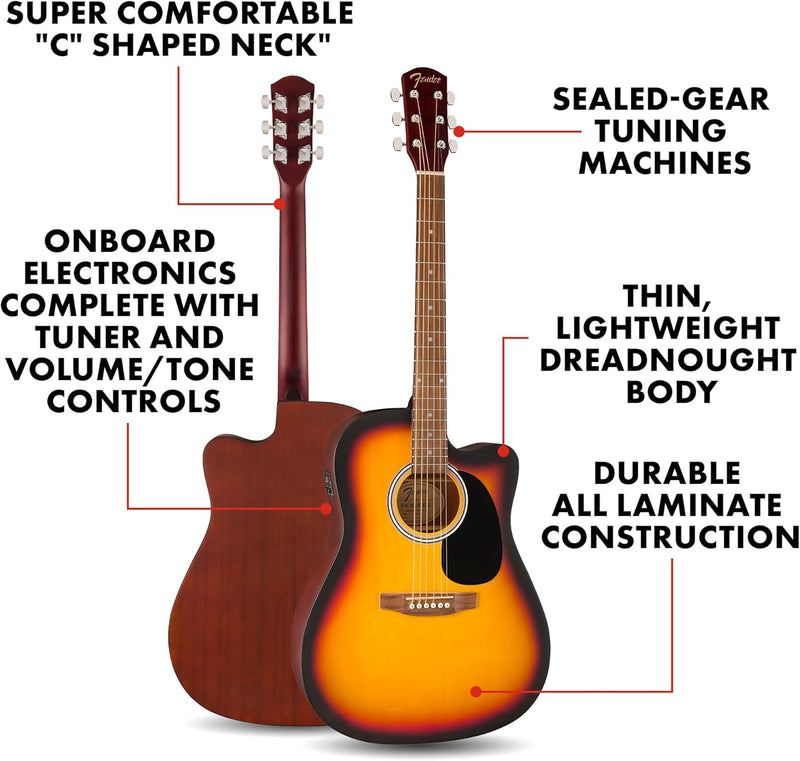 กีตาร์โปร่ง Fender FA-25CE Dreadnought, Sunburst