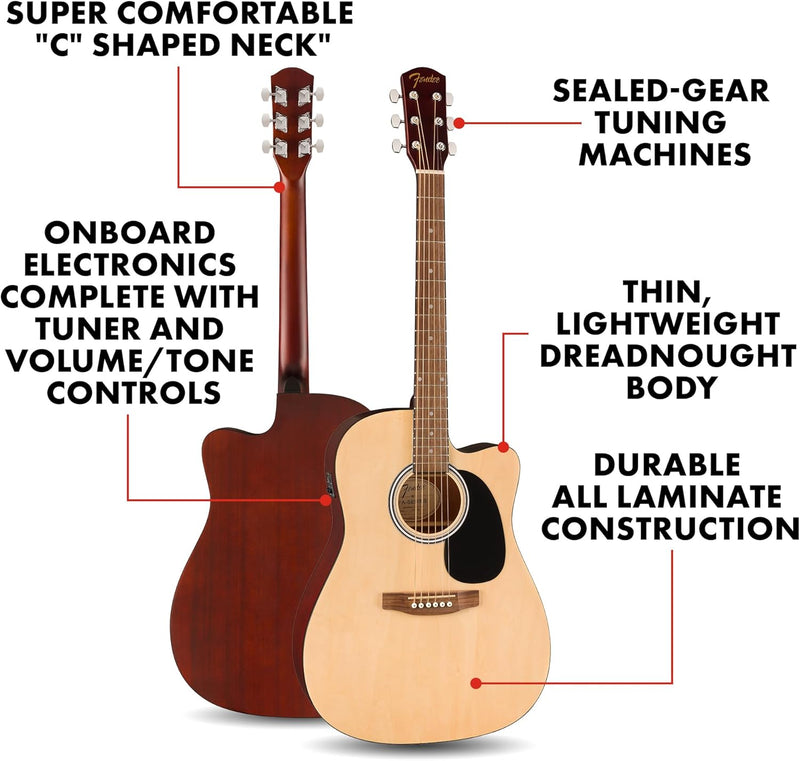 กีตาร์โปร่ง Fender FA-25CE Dreadnought, Natural